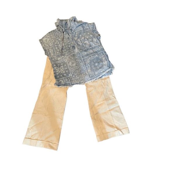 Lightweight Denim Hooded Top w/White Wash Designs - Picture 1 of 5